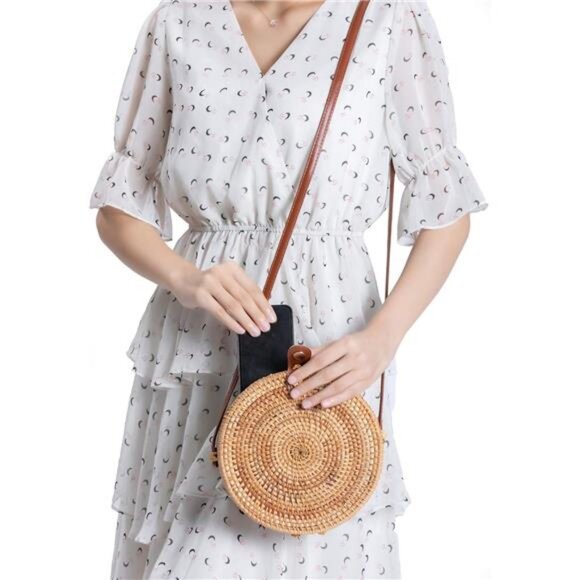 Summer Straw Beach Bag - Woven Wicker Basket Vacation Purse - Picture 10 of 14